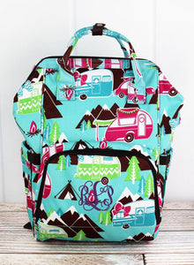 Happy Camper Diaper Bag Backpack with Brown Trim (NGIL Brand)
