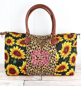 Be Bold Weekender Collection Cow, Serape and Sunflower with Leopard Faux Fur Center NGIL Brand (Shoulder Strap Included)