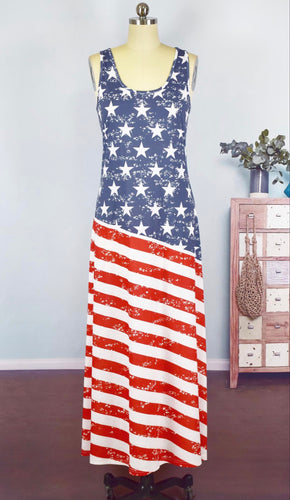 Red white and blue Long tank dress
