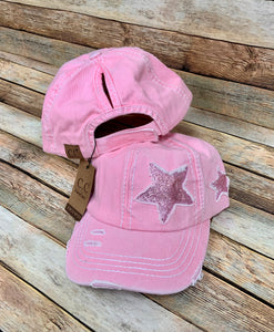 Vintage Distressed Glitter Star Ponytail Caps (Authentic CC Caps)