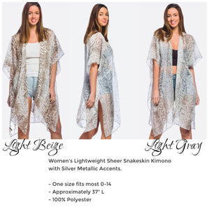 Lightweight Sheer Snakeskin Kimono with Silver Accents