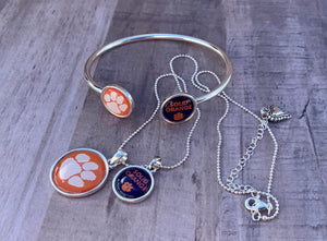 Officially Licensed Silver Tone with Double Pendant Clemson  Collection