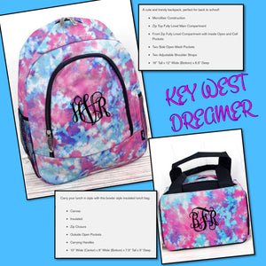 Key West Dreamer Tie Dye Backpack and Lunch Bag