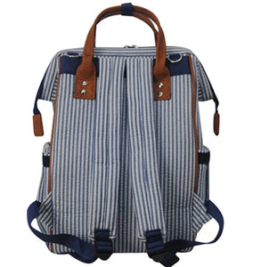 Navy Seersucker Diaper Bag Backpack (High Quality Canvas NGIL Brand)