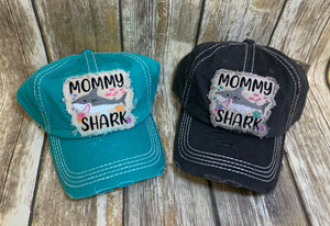 Mommy Shark Distressed Embroidered Patch Baseball Caps